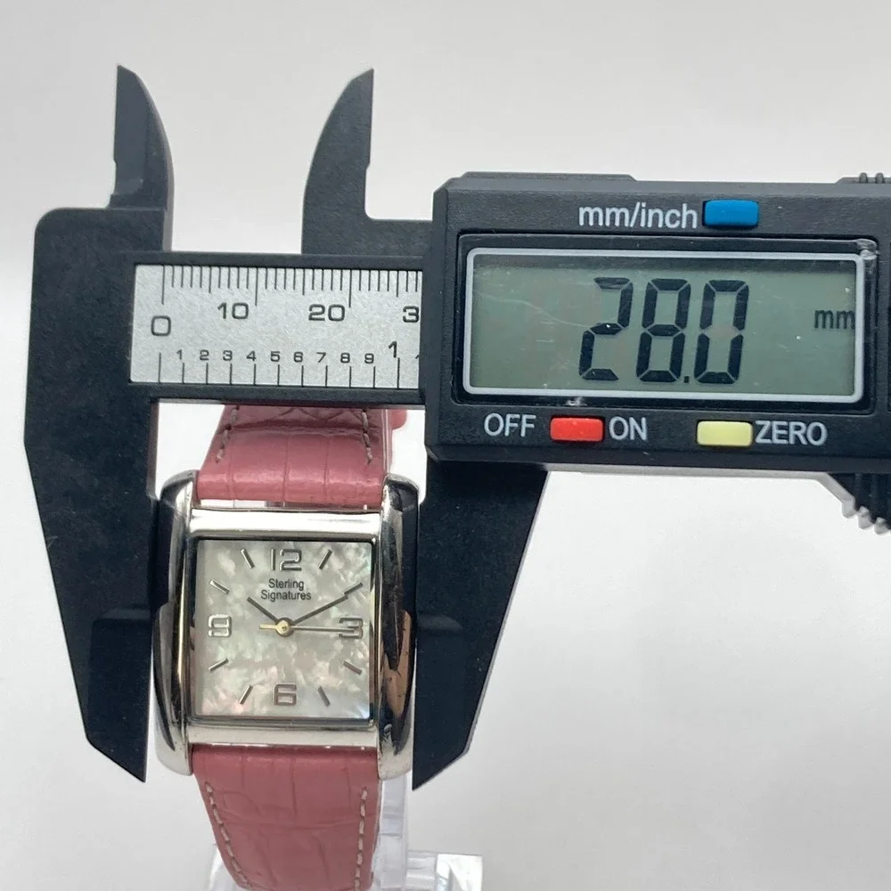 Sterling Signatures Women's Watch 28mm Silver 925 MOP Dial Leather New Battery